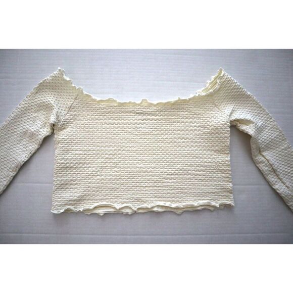 Intimately Free People Women's Sz M/L Ivory Textured Long Sleeve Crop Top - Picture 5 of 7